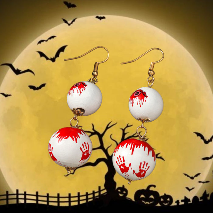 Wholesale Halloween Red Eyes Palm Wood Beads Pendant Earrings JDC-ES-JunJie008