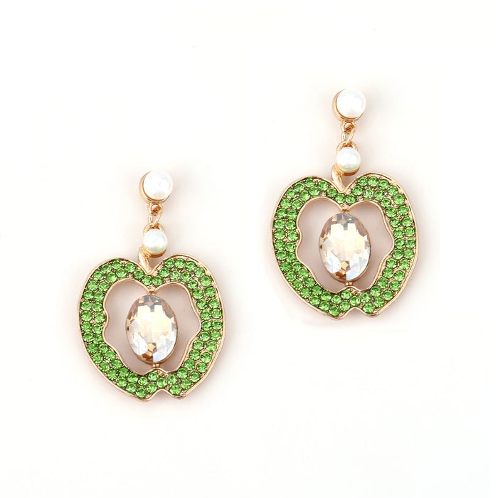 Wholesale personality design fruit Apple hollow alloy diamond earrings
