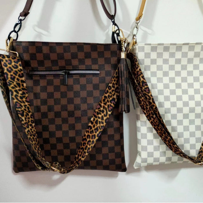 Wholesale Plaid Black Leopard Print Cow Pattern Sunflower Zipper Vertical Crossbody Bag Women' s Shoulder Bag