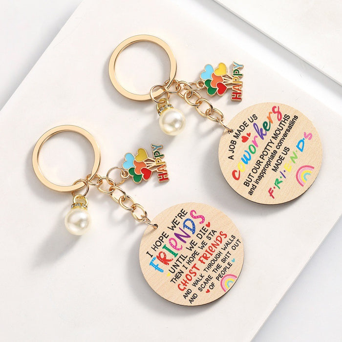 Wholesale Letter Good Friends Wooden Round Keychain JDC-KC-RongRui057