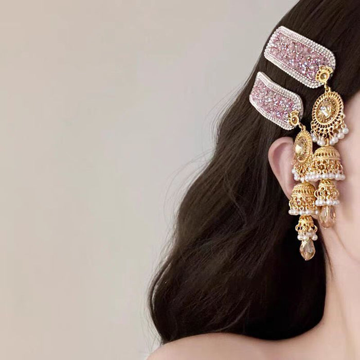 Wholesale Pink diamond tassel hair clip, exquisite bangs clip, hair accessory