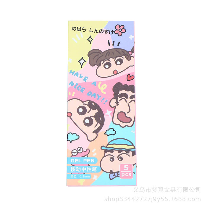 Wholesale 5pcs/set Cute Crayon Fun Brush Pen  Quick-Drying Smooth Press Gel Pen Student Cartoon Burden-Reducing Black Pen