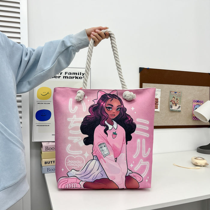 Wholesale Tourist shopping bag Tote bag Printed thick rope large capacity canvas bag Versatile creative handbag