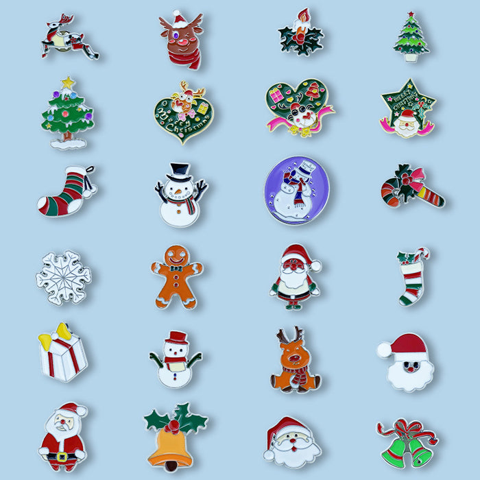 Wholesale Christmas Cartoon Brooch Set Santa Reindeer Tree Bell Zinc Alloy Pins Chic Holiday Party Accessor MOQ≥2y