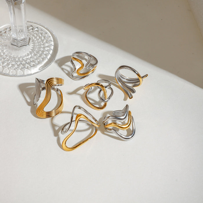 Wholesale stainless steel personalized design snake-shaped irregular curve geometric open ring