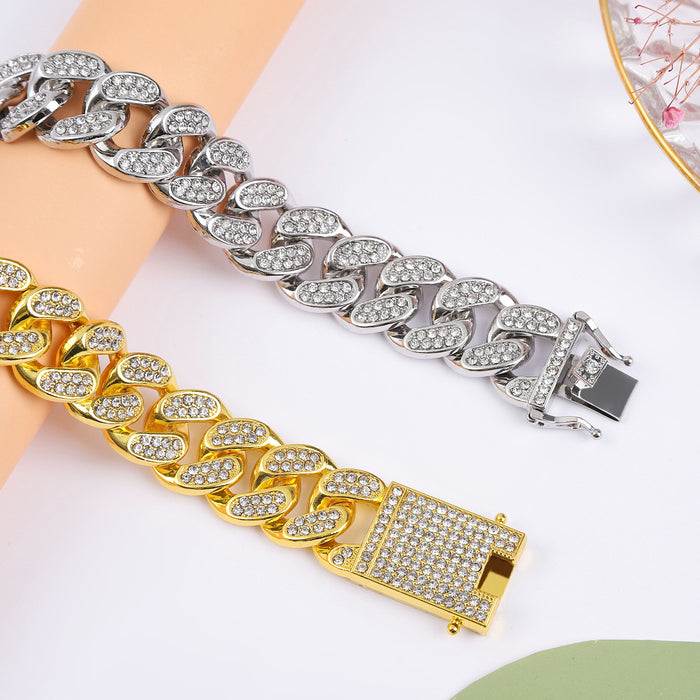Wholesale Full Diamond Line Alloy Cuban Chain Men's Necklace JDC-NE-QingR014