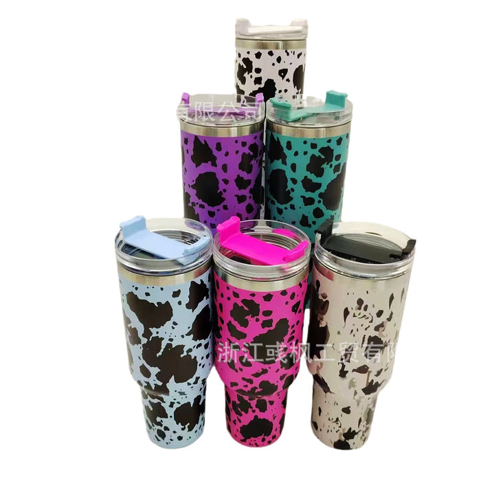Wholesale Cow Print 40oz Insulated Car Cup with Handle - Stainless Steel Travel MOQ≥2