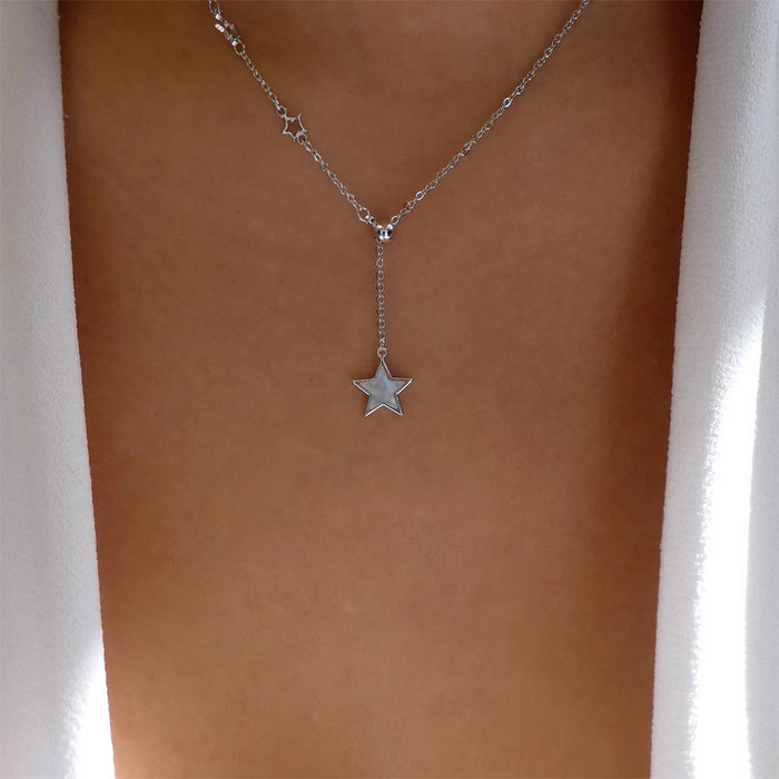 Wholesale Simple and versatile alloy jewelry with diamond studded pentagonal stars, moon, collarbone chain necklace, women's pendant