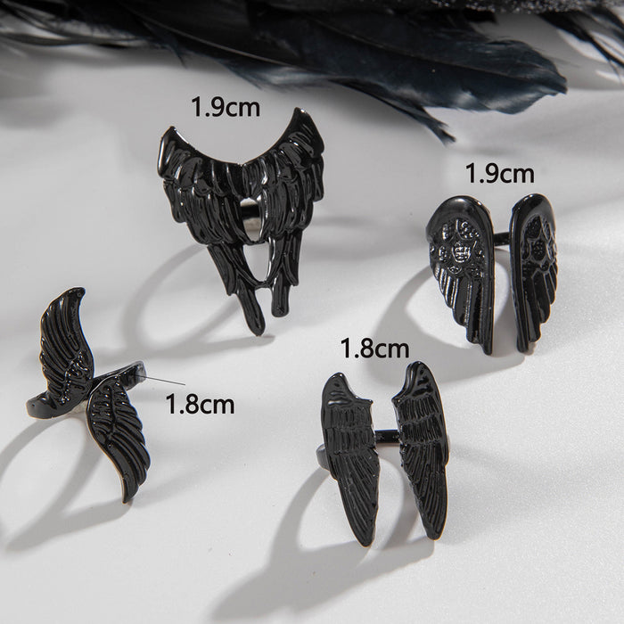 Wholesale Dark Angel Wings Gothic Punk Ring Set 4-Piece Feather Jewelry Accessory MOQ≥2