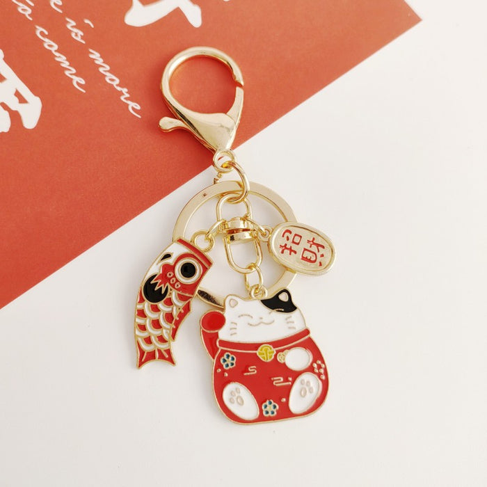 Wholesale Lucky Cat Metal Keychain Lucky Cat Lucky Key Pendant Ornament