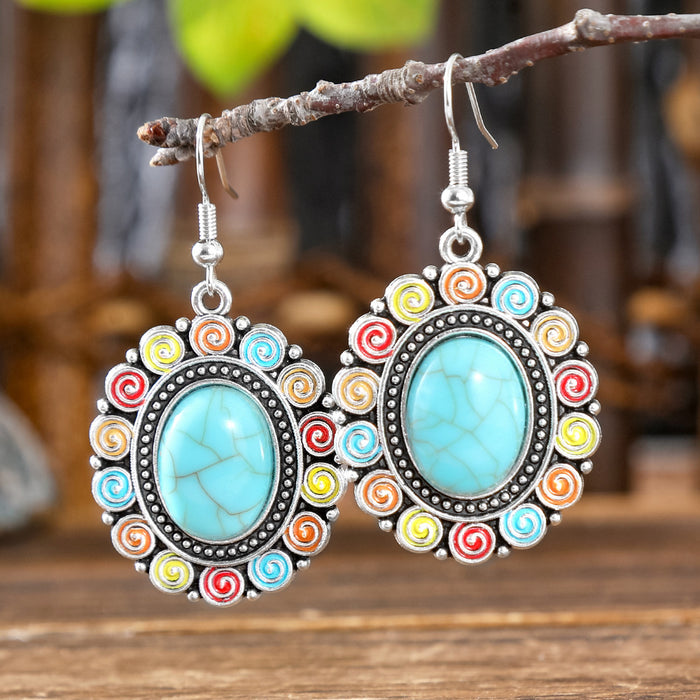 Wholesale Bohemian Geometric Turquoise Earrings Zinc Alloy Fashion Accessory MOQ≥2