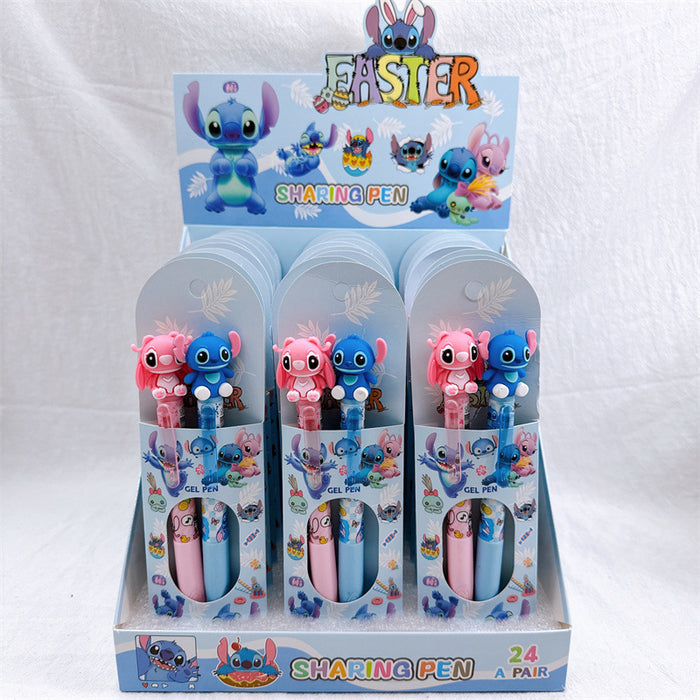 Wholesale 24pcs/ set Cartoon silicone doll shaped press-type gel pen set of two