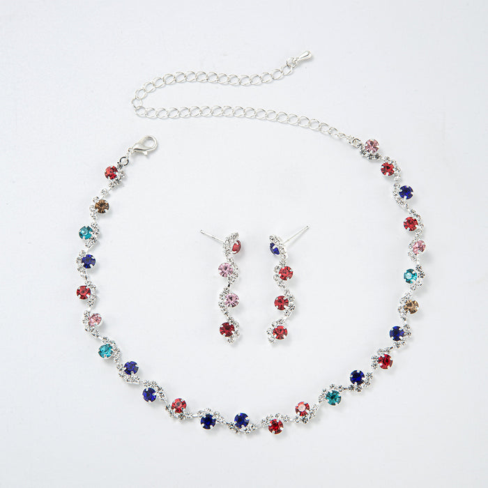 Wholesale Silver diamond-encrusted necklace,  pendant,  and earring set