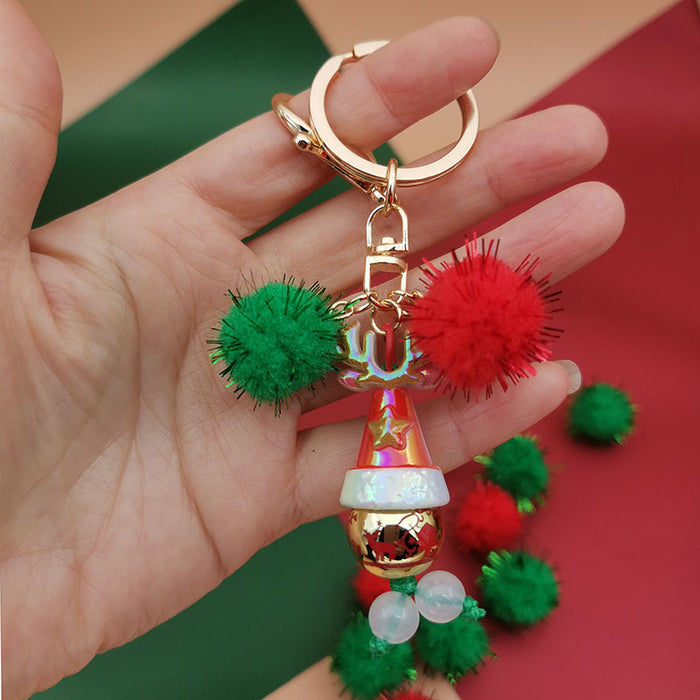 Wholesale Christmas theme keychain  snowflake bag keychain beaded Christmas tree keychain