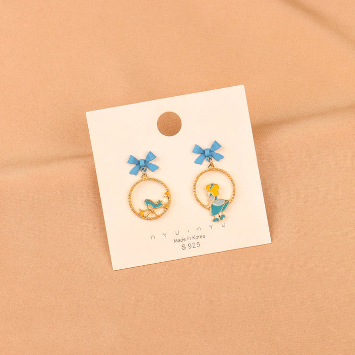 Wholesale  S925 Silver Needle Cartoon Character Earrings  Blue Bow Earrings  Earrings