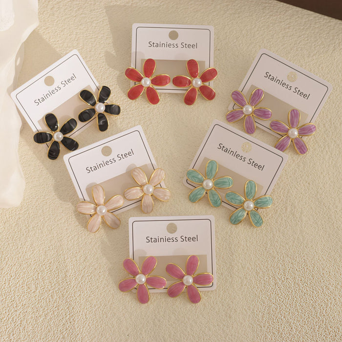 Wholesale Vintage Floral 2. 6cm Pearl Earrings Oil-Drip Earrings for Women