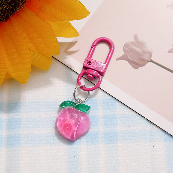 Wholesale Resin Fruit Keychain Trendy Pink Dragon Fruit Strawberry Key Ring Cute Backpack Pendant MOQ≥2