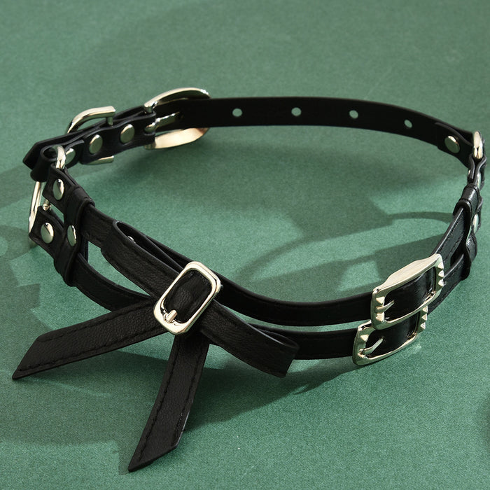 Wholesale Double Bow Choker Necklace Adjustable Leather Women Fashion Accessory Gift Boutique Resale