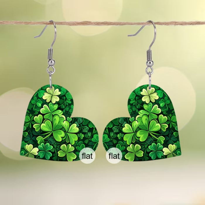 Wholesale Green Heart Acrylic Earrings St.  Patrick' s Day Fashion Accessory