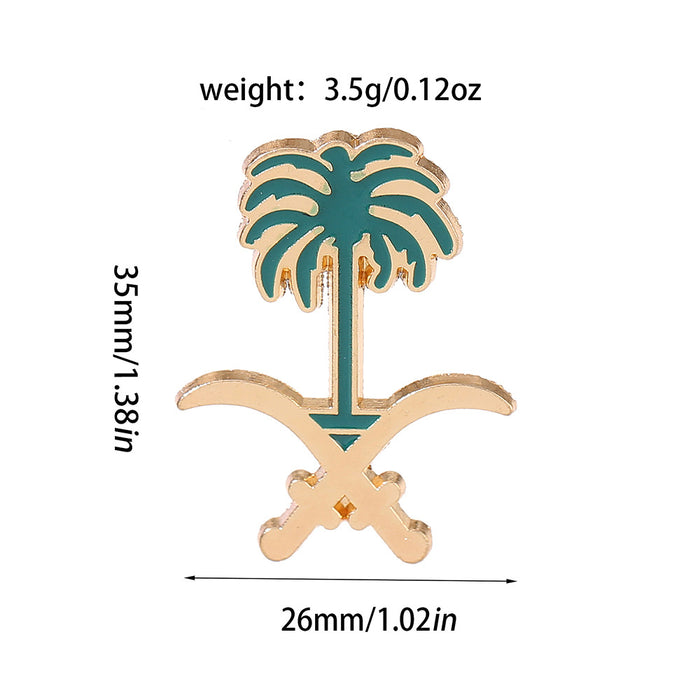 Wholesale Saudi Arabia National Emblem Brooch Metal Palm Tree Flag Pin Chic Fashion Accessory Gift