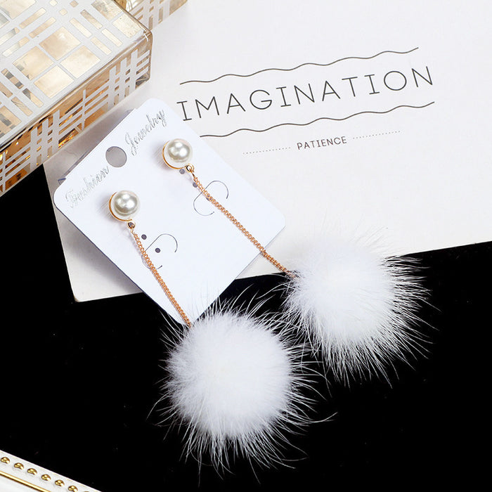 Wholesale mink fur ball earrings small cute long earrings