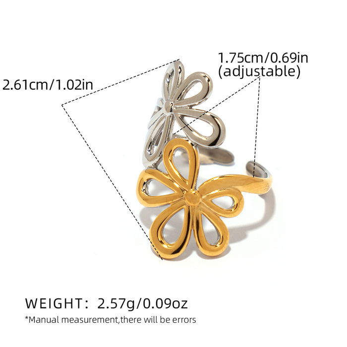 Wholesale Jewelry Stainless Steel 18K Gold Flower Open Ring Hand Jewelry