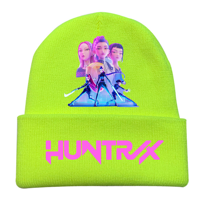 Wholesale Kpop Knitted hat fashion curled brim beanie printed