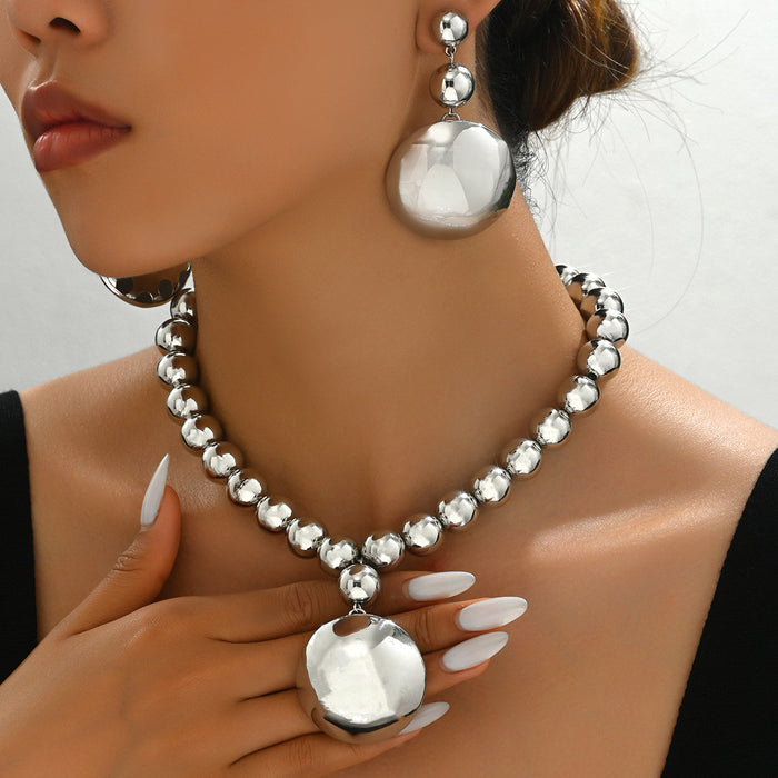 Wholesale women's jewelry suit personalized metal round bead necklace earrings