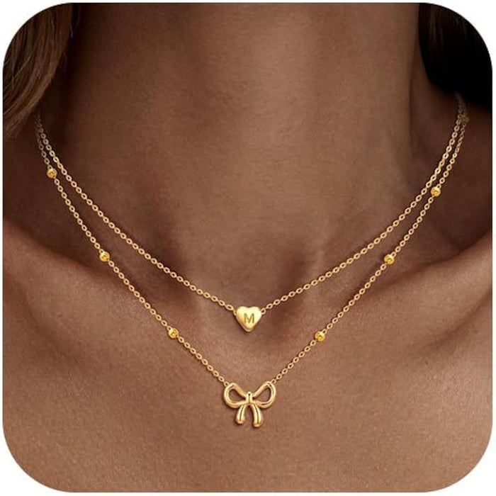 Wholesale Light luxury love bow pendant necklace, layered and stackable, high-end collarbone chain