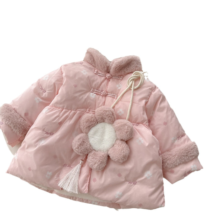 Wholesale Girls' fleece-lined New Year's Service 0-6 Years Old Baby Girl Cute Thickened Children's Cotton Coat