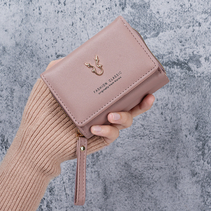 Wholesale PU Trifold Wallet for Women - Khaki Zipper Card Holder Coin Purse Fashion Accessory MOQ≥3