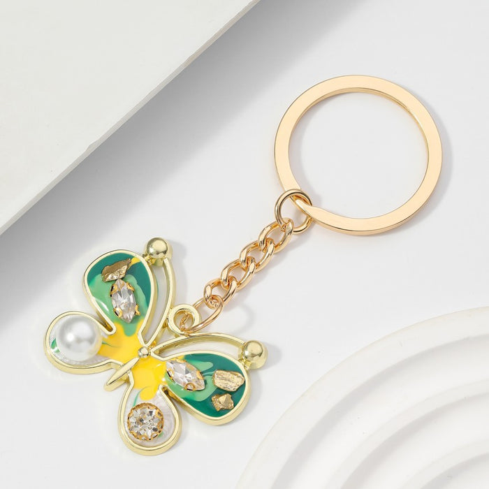 Wholesale Alloy Inlaid Diamond Pearl Butterfly Keychain JDC-KC-RongRui066