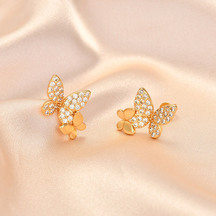 Wholesale Butterfly full diamond zircon personalized high-end earrings and earrings
