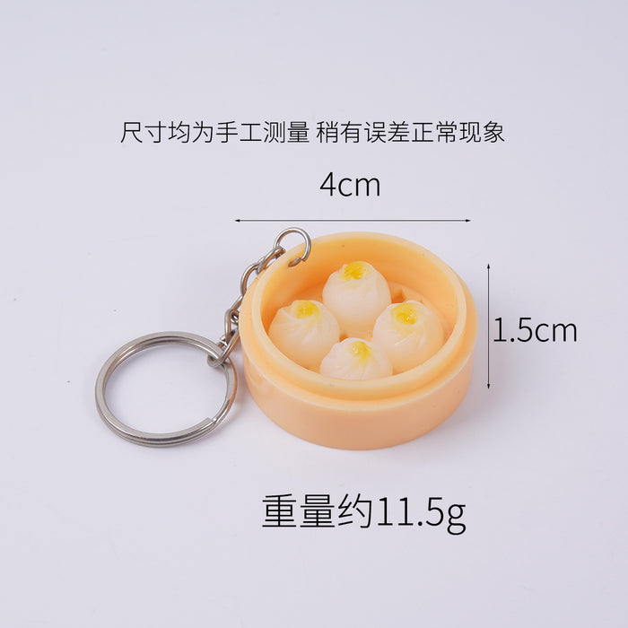 Wholesale Stylish Dim Sum Steamer Basket Keychain PVC Food Charm Car Key Accessory Gift MOQ≥3