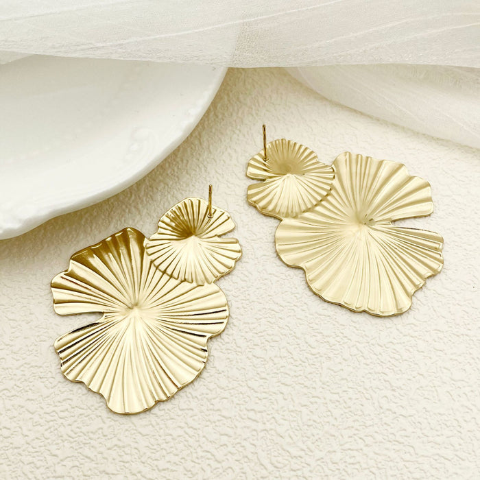 Wholesale Metal Exaggerated Personality Brushed Lotus Leaf Earrings Retro Large Sequin Earrings Trendy Women's Earrings