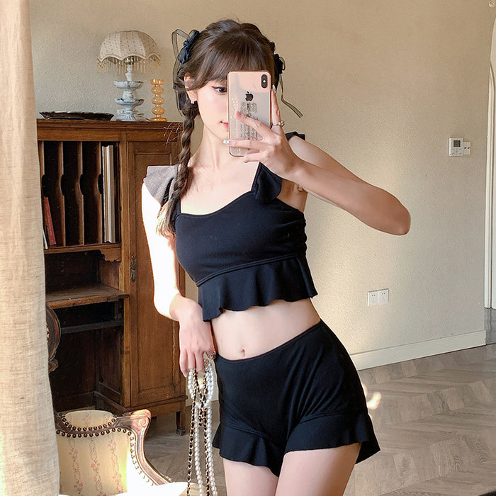 Wholesale Swimsuit Women's Split Sling Two-piece Solid Color  Girl's Sweet Hot Spring Swimsuit for Holiday