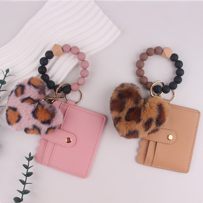 Wholesale Plush Heart Card Holder Beaded Silicone Keychains
