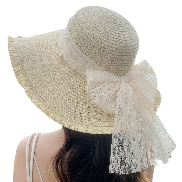 Wholesale Big bow hat for sun protection, fashionable and sweet temperament, large brim sun hat, outdoor sun hat