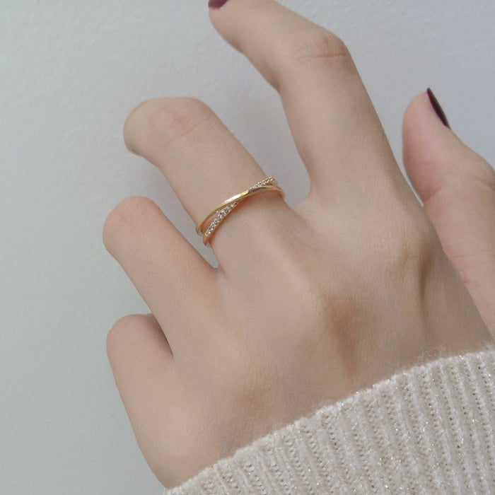 Wholesale Pure silver gold-plated niche personalized design, three-dimensional cross set diamond adjustable index finger ring ring