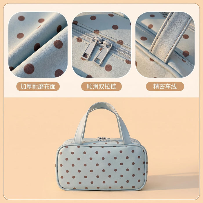 Wholesale Mint Green Polka Dot Cosmetic Bag Three Layer Large Capacity PU Travel Storage Pouch