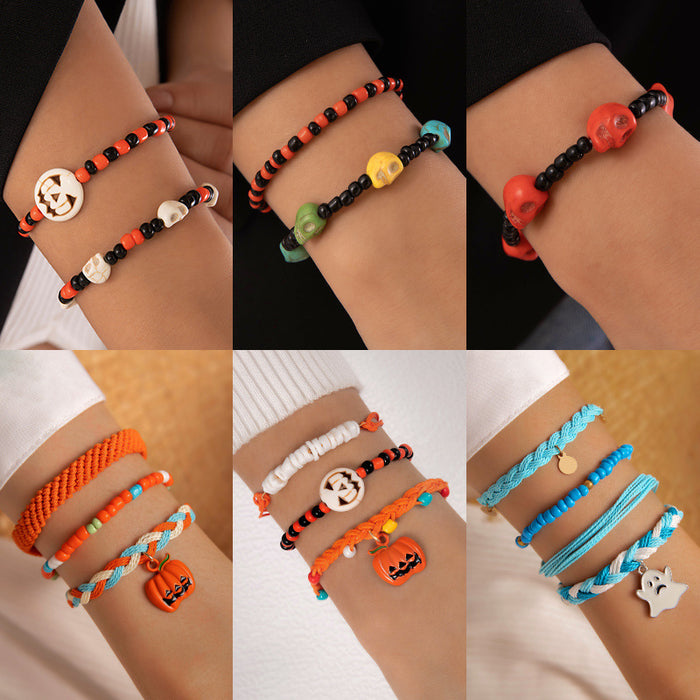 Wholesale Pumpkin Skull Bead Bracelet Set Geometric Handmade Plastic Fashion Accessory MOQ≥2