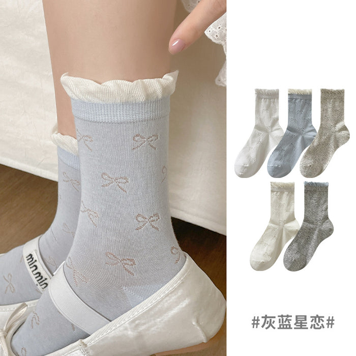 Wholesale Socks, children's thin bow, mid tube socks, versatile lace pile socks, cotton socks