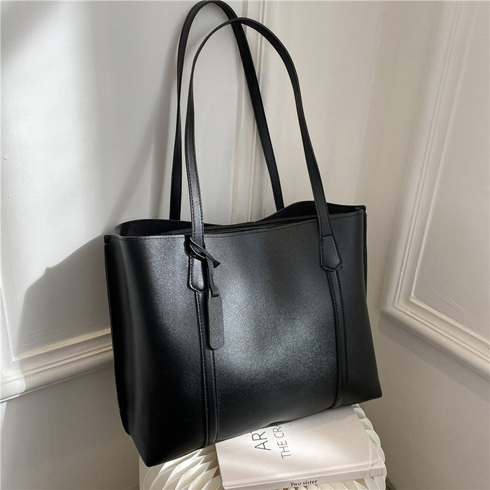 Wholesale Simple large capacity soft leather tote bag, casual versatile shoulder bag