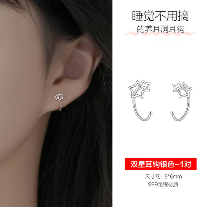 Wholesale Foot silver hollow ear hook with niche design, pure silver earrings, earring studs, jewelry