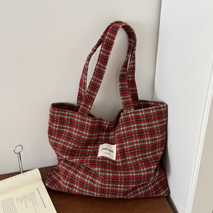 Wholesale Simple Woolen Handbag Large Capacity Classic Plaid Wool Shoulder Bag