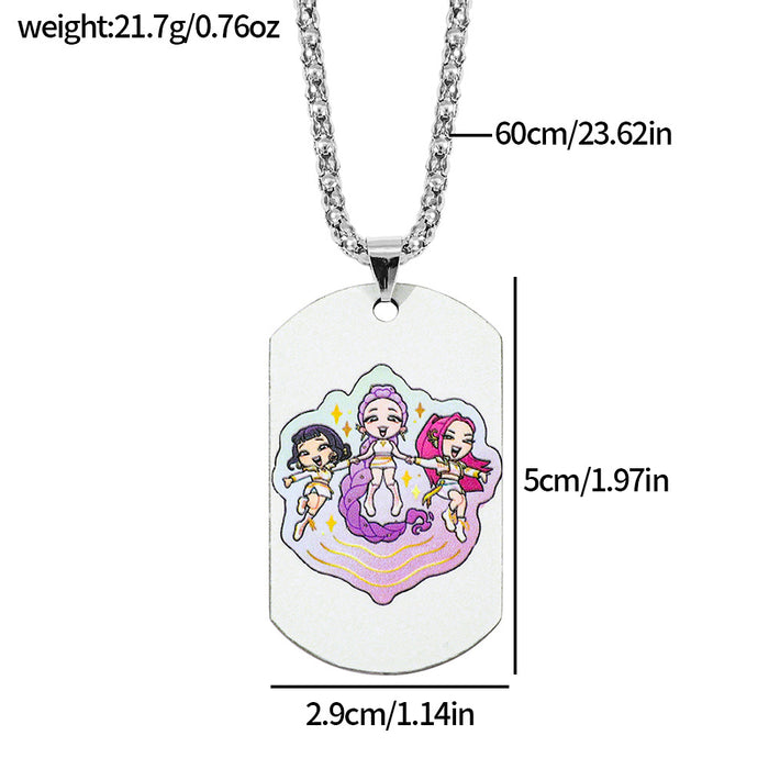 Wholesale K-pop Stainless Steel Metal Printed Pendant Necklace