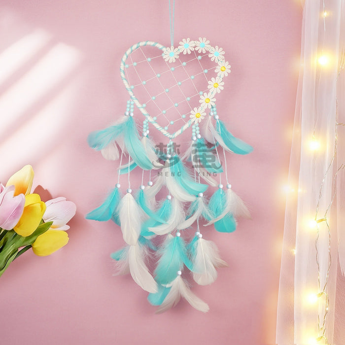 Wholesale Heart Feather Dream Catcher Wall Hanging Pink White Sweet Style Decorative Accent MOQ≥2