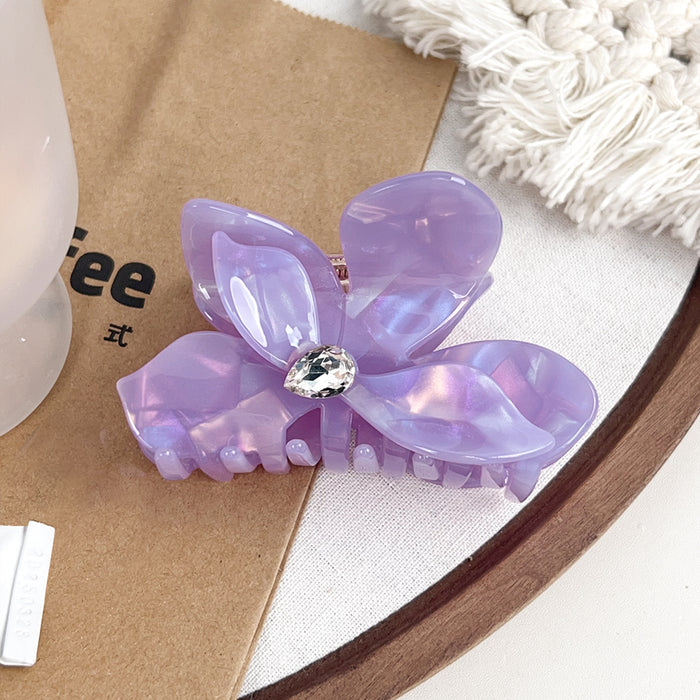 Wholesale Flower Acetate Hair Claw Clip with Rhinestones - Stylish Fashion Accessory