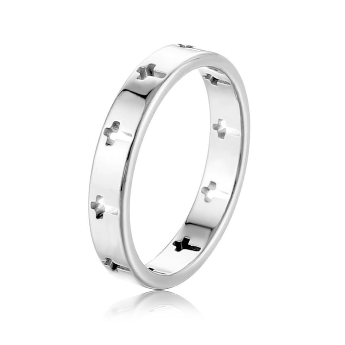 Wholesale Cross-shaped openwork ring  stylish and simple index finger ring  light luxury titanium steel