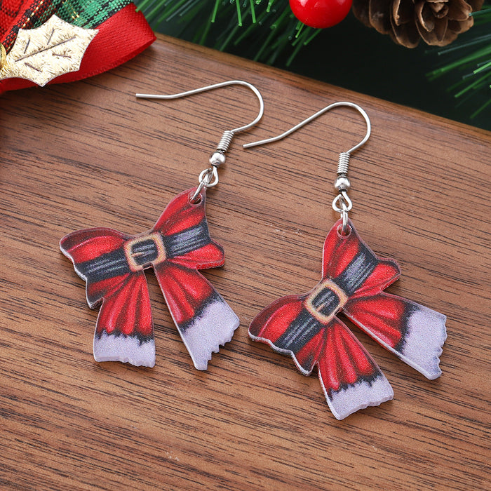 Wholesale Christmas  Belt Bow Pendant Earrings Acrylic Christmas Party Earrings